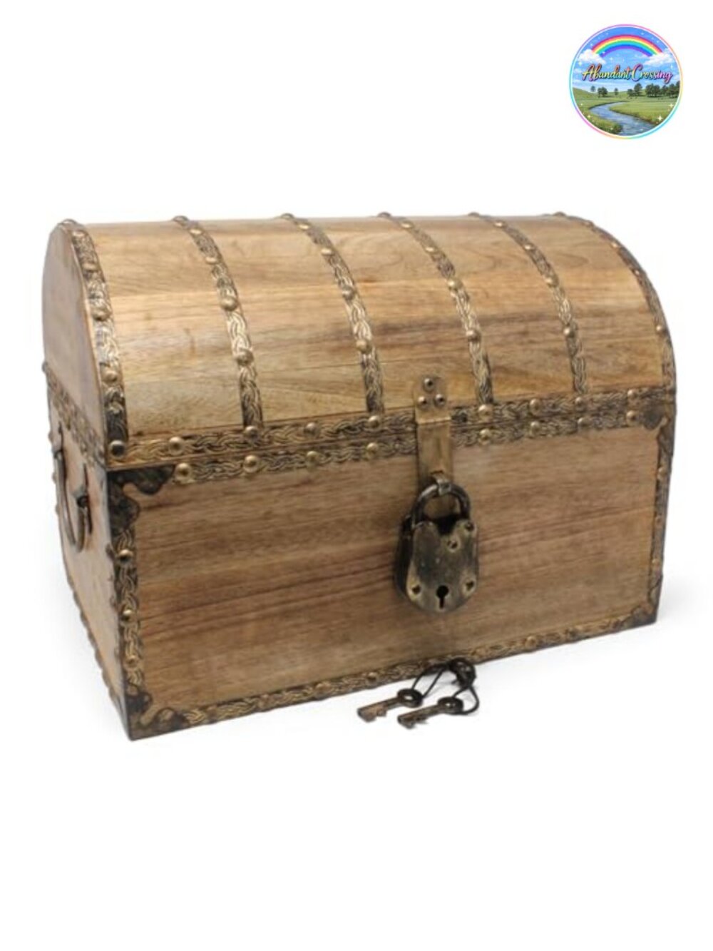 Antique Finish Wood Treasure Chest with Skeleton Keys - Large Storage Trunk